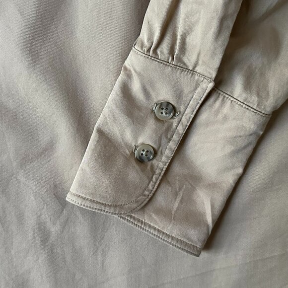 SLOAN O/S Oversized Crisp, Khaki Button-down Boyfriend Shirt - Picture 6 of 8